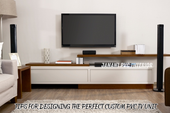 Modern and minimalist custom PVC TV unit designed by Maran PVCInterior in Bengaluru, showcasing a clean and functional design ideal for contemporary living spaces, enhancing both style and practicality