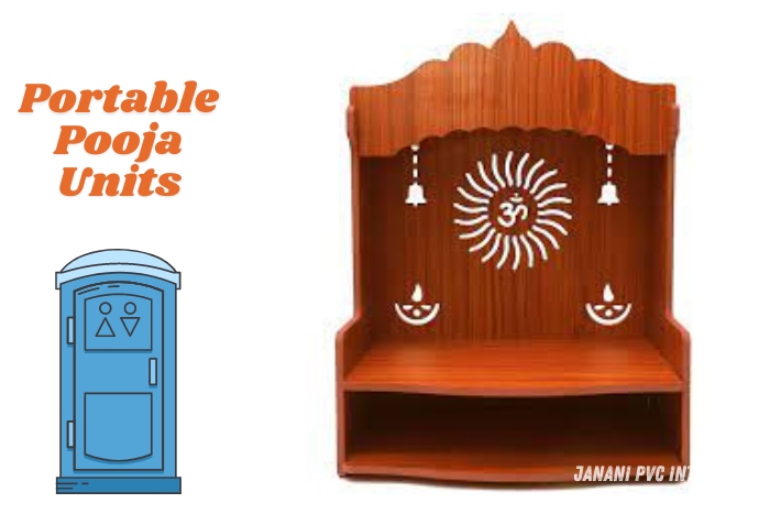 Portable PVC pooja unit with intricate Om symbol and decorative hangings, crafted by Maran PVCInterior Design in Bengaluru, showcasing elegant and space-efficient religious furniture solutions.