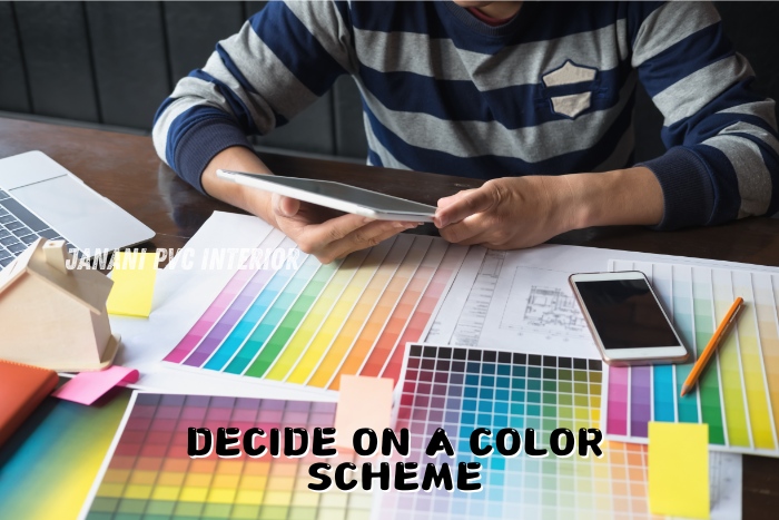 "Professional interior designer from Maran PVCInterior in Bengaluru choosing a color scheme with a wide array of samples, ensuring tailored aesthetic choices for custom PVC interior solution