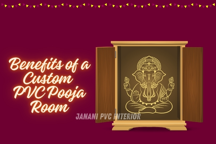 Benefits of a Custom PVC Pooja Room by Maran PVCInterior, Bengaluru.
Features an elegant PVC pooja cabinet with a beautifully detailed Ganesh etching, symbolizing spirituality and craftsmanship.
Ideal for enhancing home sanctity with customized, durable, and aesthetically pleasing PVC interiors