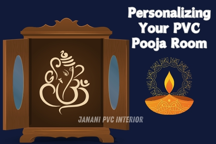 Personalizing Your PVC Pooja Room by Maran PVCInterior, Bengaluru.
Features an ornate PVC pooja cabinet with a Ganesha design and elegant wood finish, highlighted by blue glass windows.
Ideal for customizing sacred spaces with aesthetic and spiritual elements tailored to individual preferences